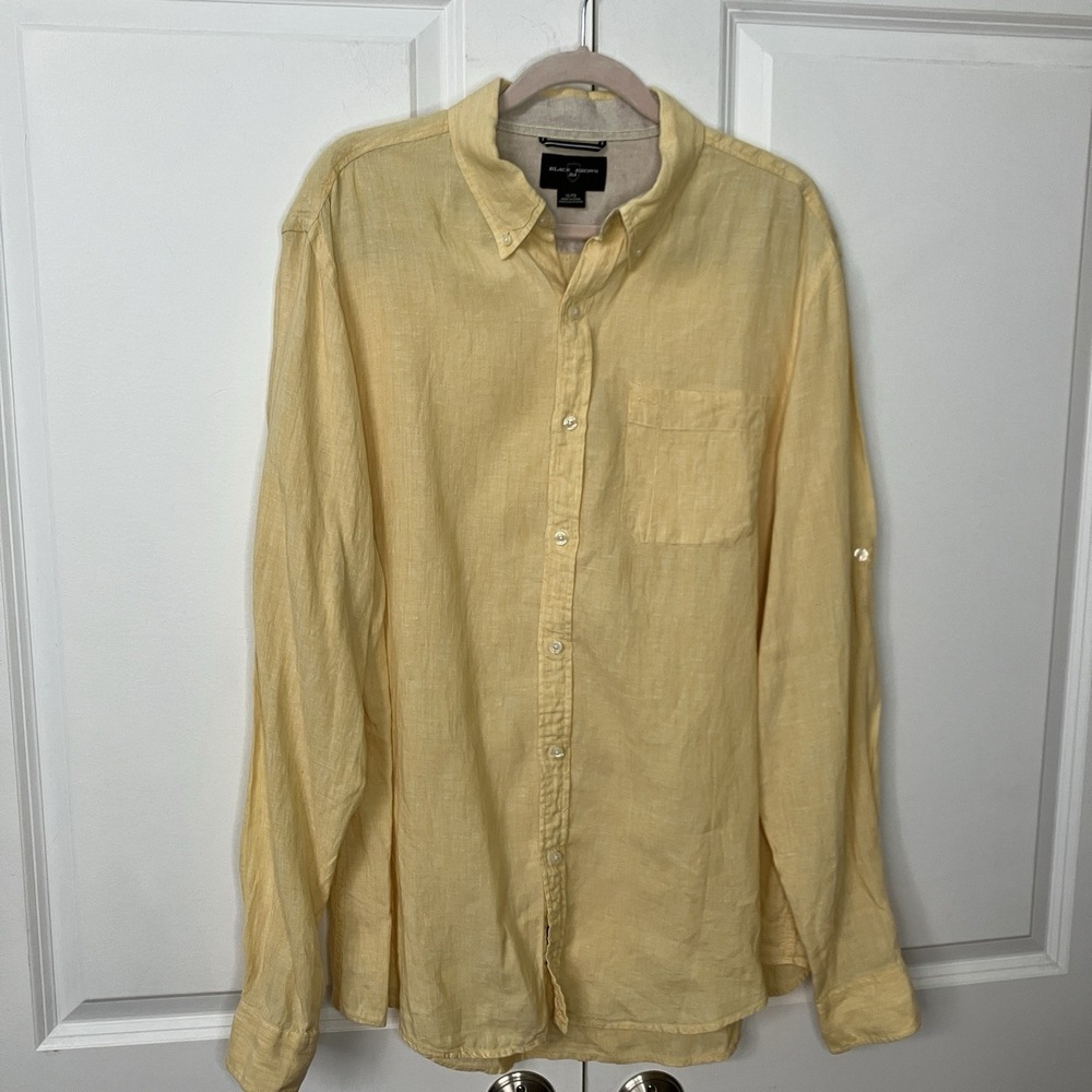Black Brown 1826 Yellow Linen Button Up Shirt Mens XL Resort Vacation Roll Tab